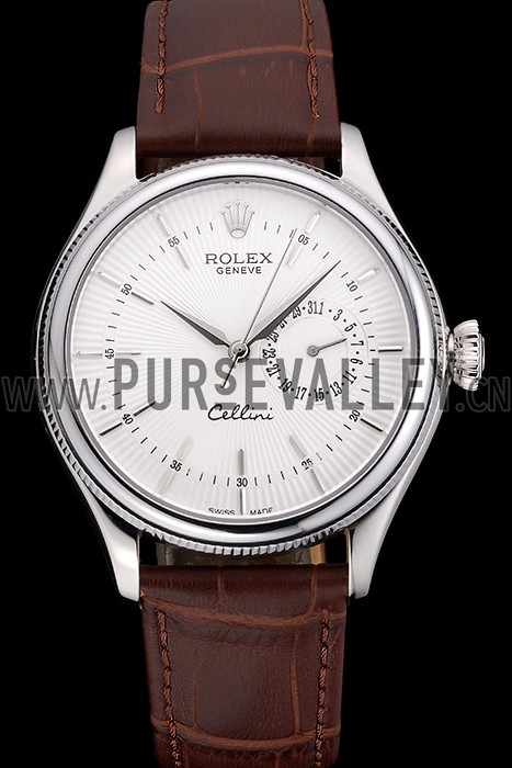 Rolex Cellini White Dial Stainless Steel Case Brown Leather Bracelet 622723