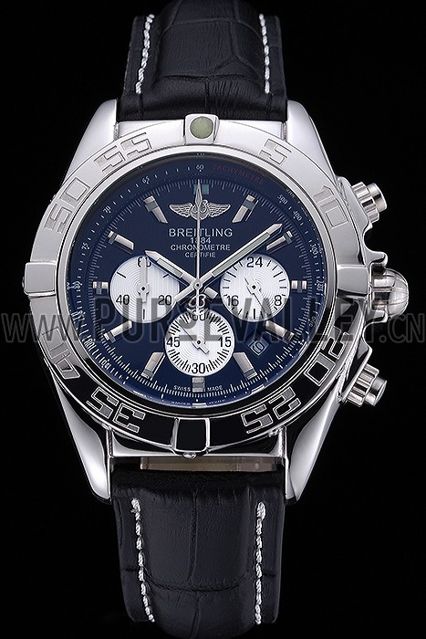 Breitling Chronomat 44 Black Dial with White Subdials Black Leather Bracelet 622511