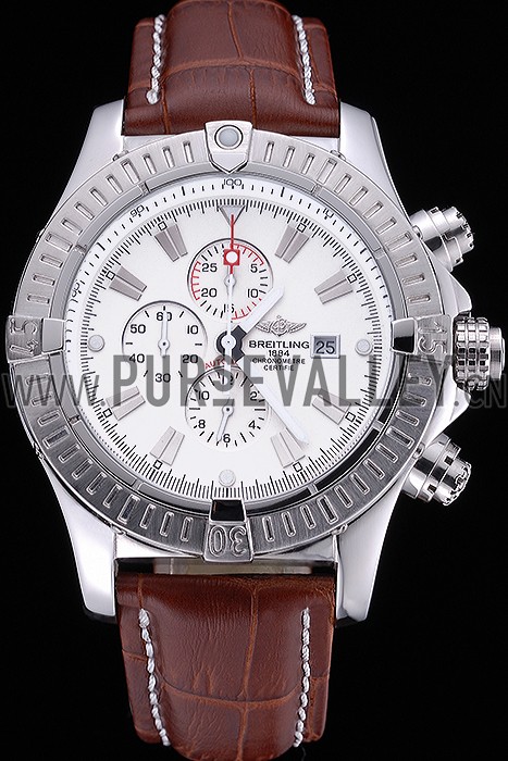Breitling Chronomat Evolution White Dial Brown Leather Bracelet 622517