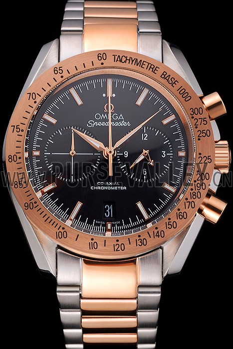 Omega Speedmaster Black Dial Gold Bezel Stainless Steel Case Two Tone Bracelet 622804