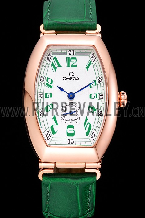 Omega Sochi Petrograd White Dial Gold Case Green Leather Strap 622821
