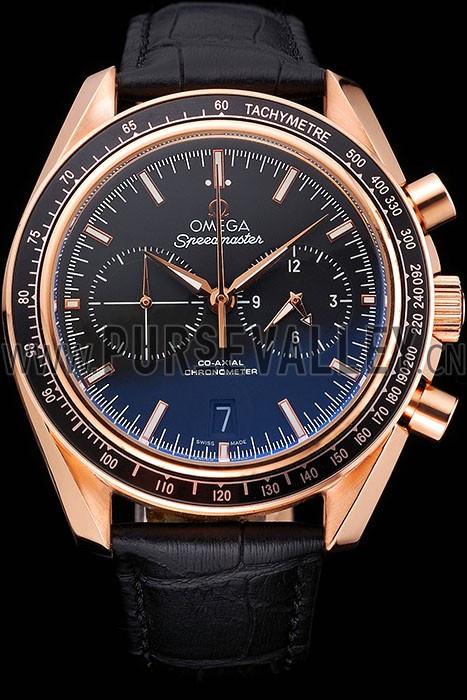 Omega Speedmaster Black Dial Gold Case Black Leather Strap 622809