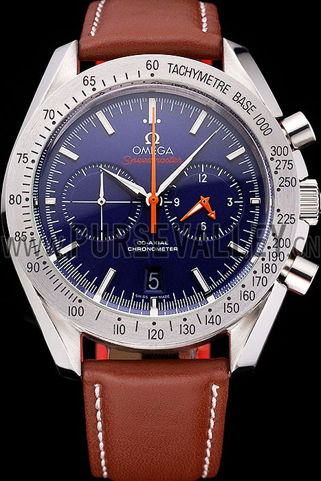 Omega Speedmaster Blue Dial Stainless Steel Case Brown Leather Strap 622807