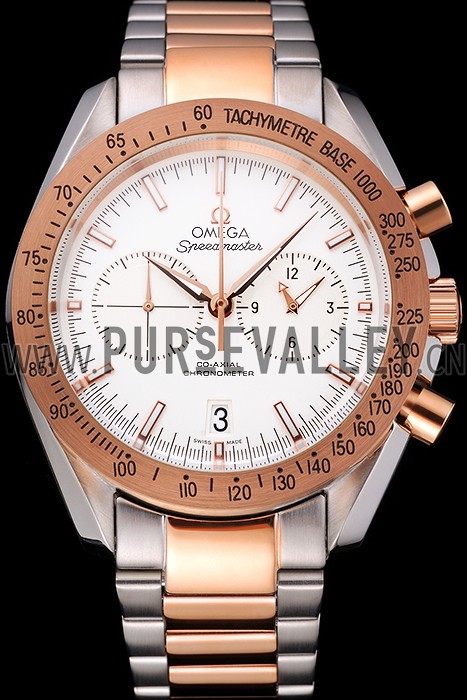 Omega Speedmaster White Dial Gold Bezel Stainless Steel Case Two Tone Bracelet 622803