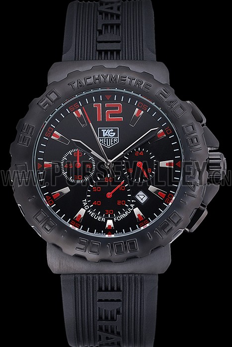 Tag Heuer Formula 1 Chronograph Black Dial Black Bezel Red Numerals 622408
