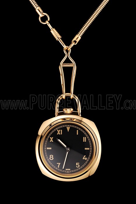 Swiss Panerai Radiomir Pocket Watch Black California Dial Gold Case And Chain 1453739