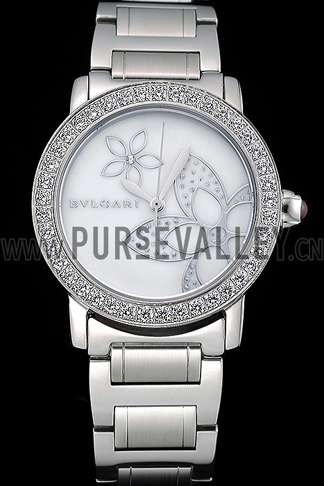 Bvlgari Solotempo Flower Motif Dial Diamond Bezel Stainless Steel Case And Bracelet 622748