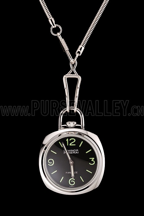 Swiss Panerai Luminor Pocket Watch Black Dial Stainless Steel Case And Chain 1453743