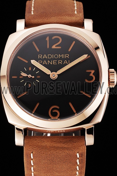 Swiss Panerai Radiomir 1940 Black Dial Rose Gold Case Brown Suede Leather Strap 1453844