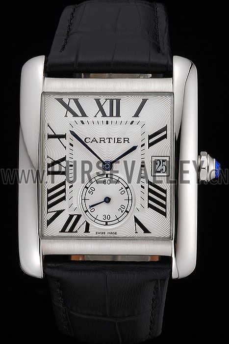 Cartier Tank MC White Dial Stainless Steel Case Black Leather Strap 622576