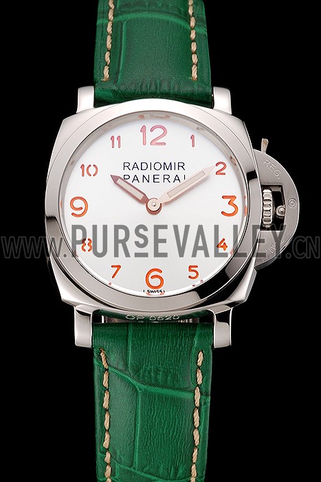 Panerai Radiomir White Dial Stainless Steel Case Green Leather Strap 1453804