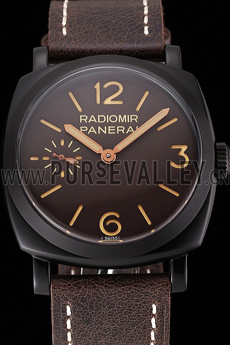 Swiss Panerai Radiomir 1940 Brown Dial Black PVD Case Brown Leather Strap 1453846