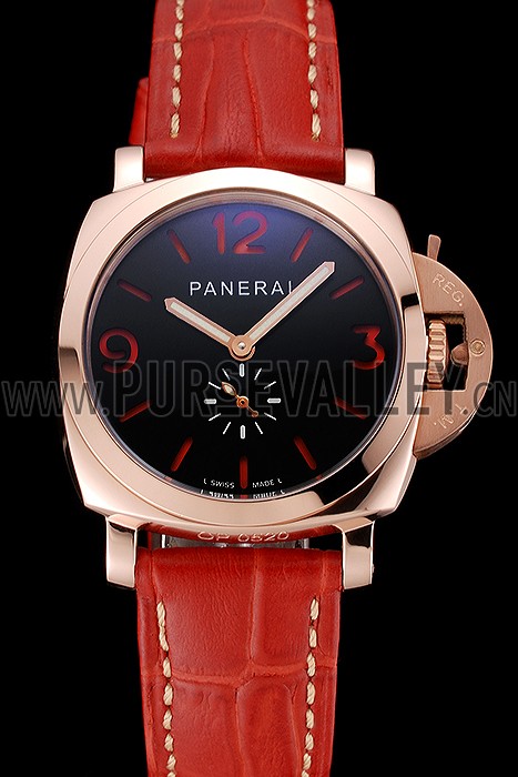 Panerai Radiomir Black Dial Rose Gold Case Red Leather Strap 1453806