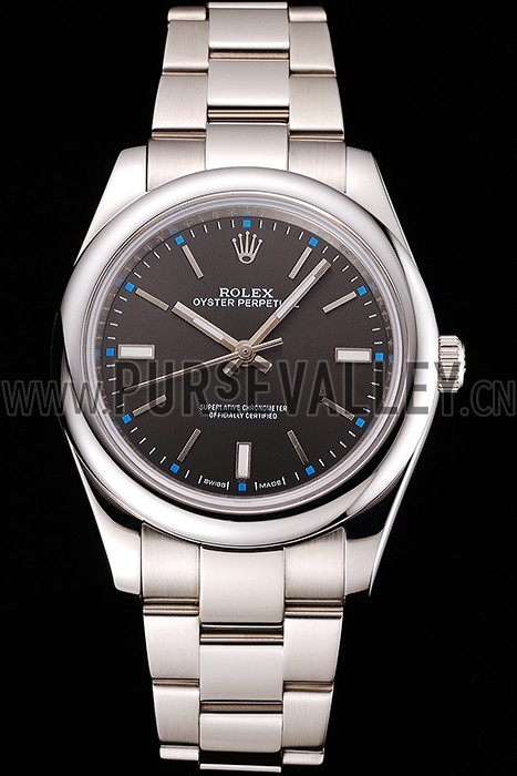 Rolex Oyster Perpetual Dark Rhodium Dial Stainless Steel Case And Bracelet