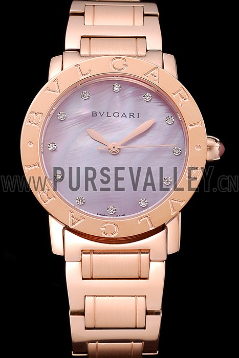 Bvlgari Solotempo Plum Dial With Diamonds Rose Gold Case And Bracelet 622743