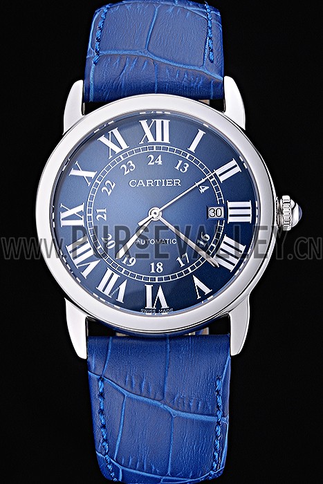 Swiss Cartier Ronde Solo Stainless Steel Case Blue Dial Roman Numerals 622193