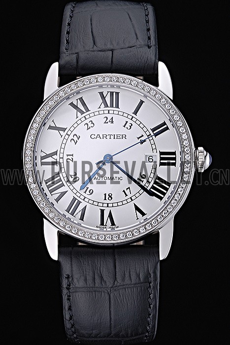 Swiss Cartier Ronde Solo Stainless Steel Diamond Case White Dial Roman Numerals 622195