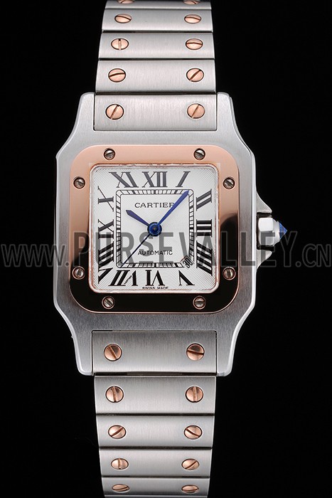 Swiss Cartier Santos De Cartier Galbee Rose Gold and Steel Case Steel Bracelet Small 622645