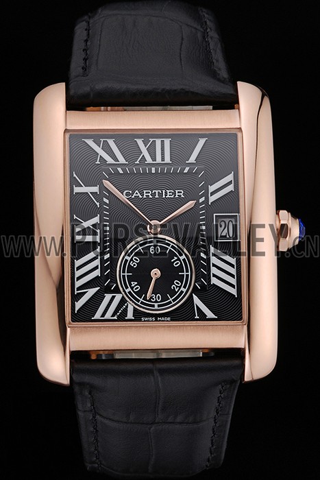 Cartier Tank MC Black Dial Gold Case Black Leather Strap 622580
