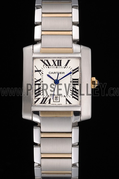 Swiss Cartier Tank Francaise Steel Case White Dial Roman Numerals Two Tone Bracelet 622648