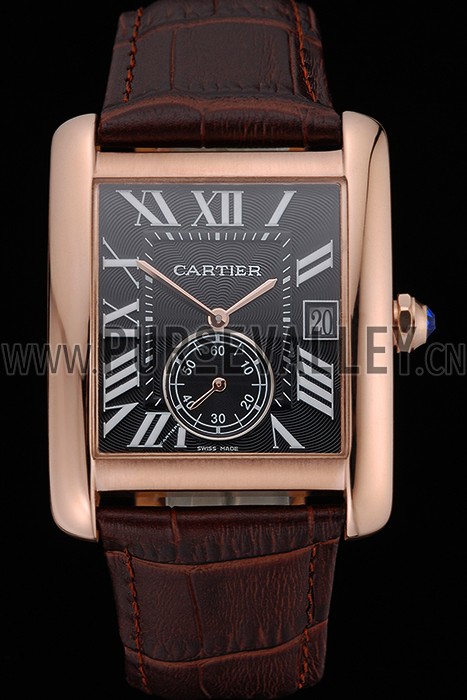Cartier Tank MC Black Dial Gold Case Brown Leather Strap 622582