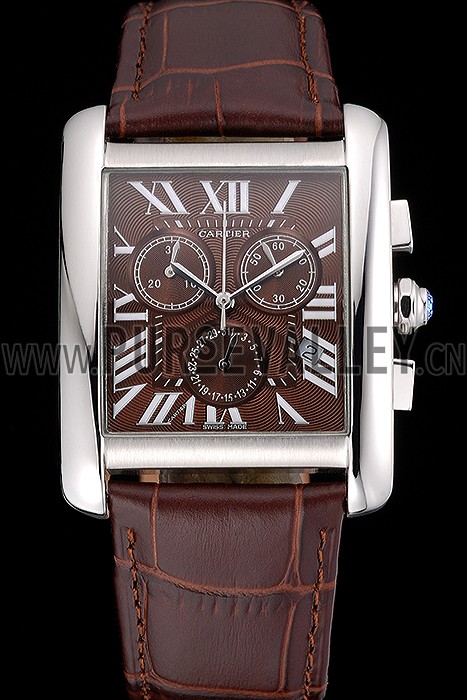 Cartier Tank MC Brown Dial Stainless Steel Case Brown Leather Bracelet 622692