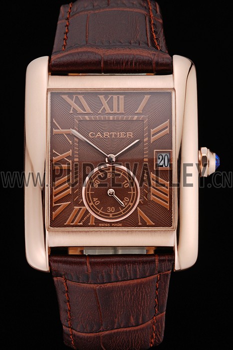 Cartier Tank MC Brown Dial Gold Case Brown Leather Strap 622583