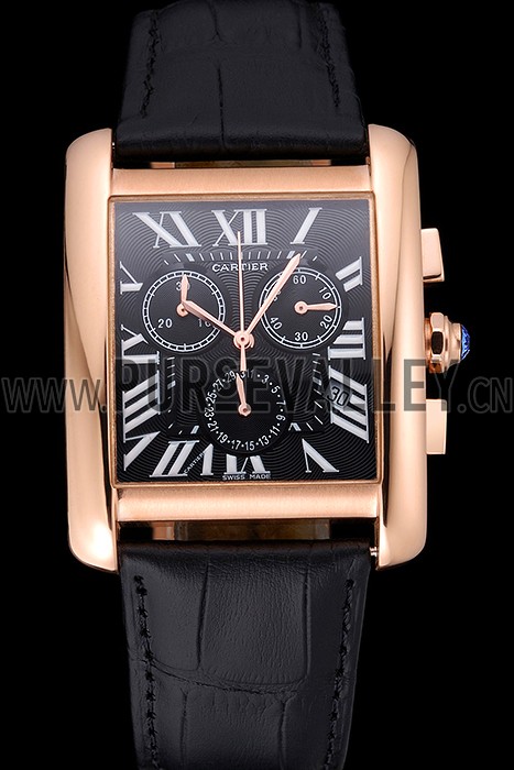 Cartier Tank MC Black Dial Gold Case Black Leather Bracelet 622694