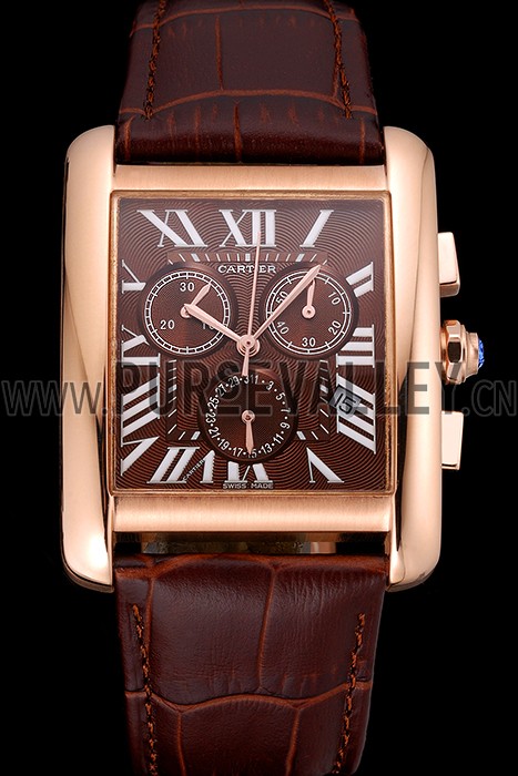 Cartier Tank MC Brown Dial Gold Case Brown Leather Bracelet 622696