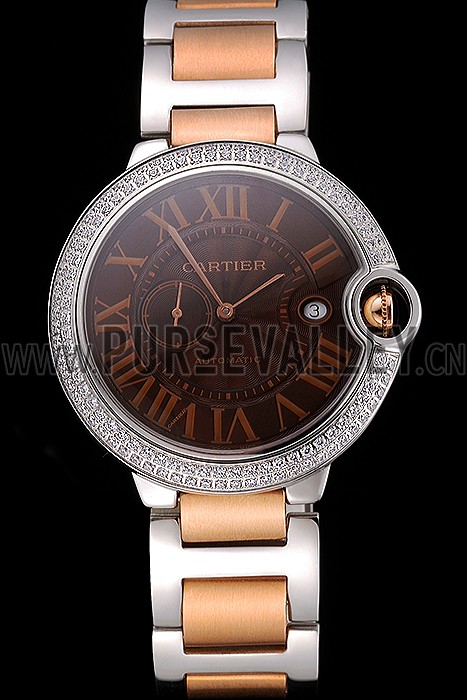 Swiss Cartier Ballon Bleu Diamond Case Brown Dial Two Tone Bracelet 622674