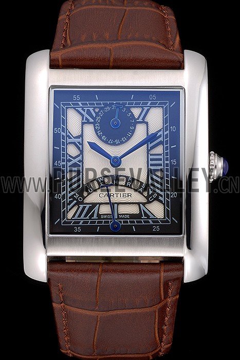 Cartier Tank Black And White Dial Stainless Steel Case Brown Leather Strap 622763