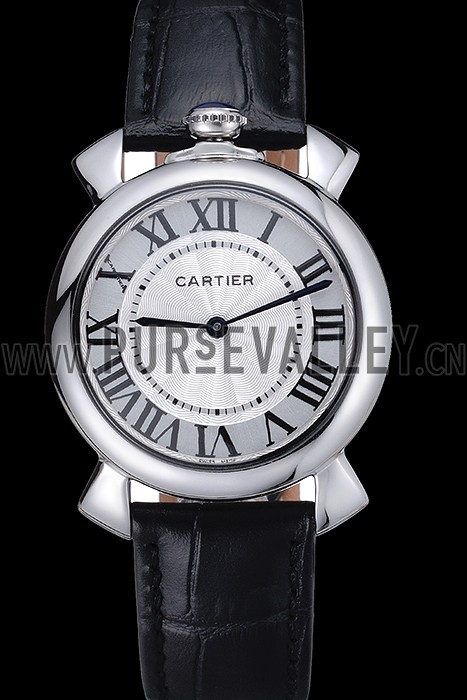 Cartier Rotonde Blue Crown Black Leather Bracelet 621975