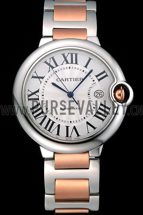 Swiss Cartier Ballon Bleu 42mm Silver Dial Stainless Steel Case Two Tone Rose Gold Bracelet 622875