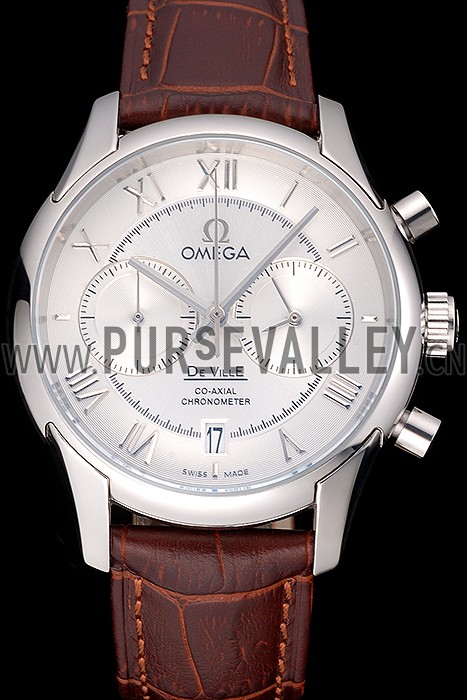 Omega DeVille Silver Bezel with White Dial and Brown Leather Strap 621566
