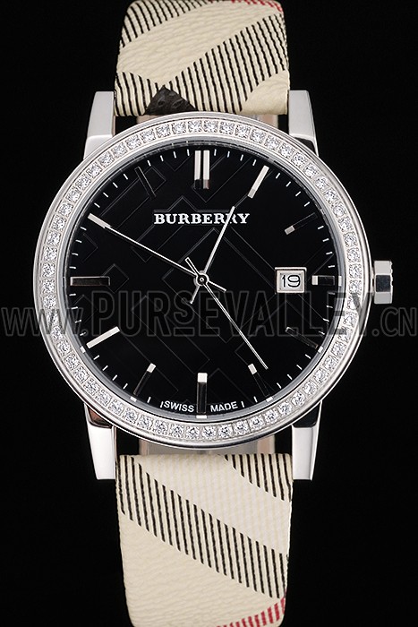 Burberry The City Classic Black Dial Haymarket Bracelet 622568