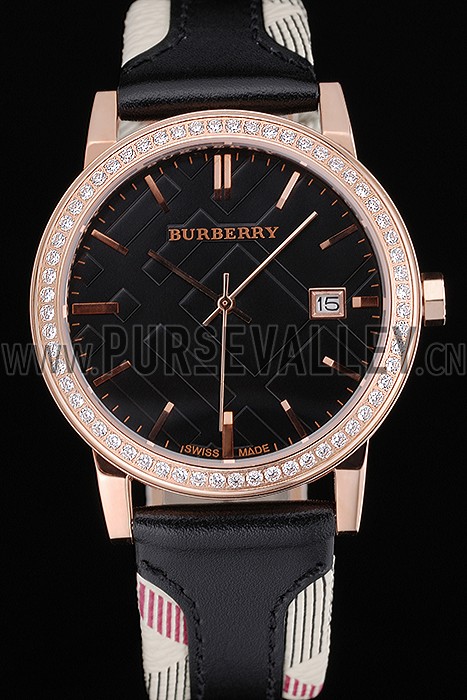 Burberry The City Classic Diamonds Case Black Dial Black Bracelet 622569