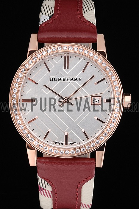 Burberry The City Classic Diamonds Case Silver Dial Red Bracelet 622570