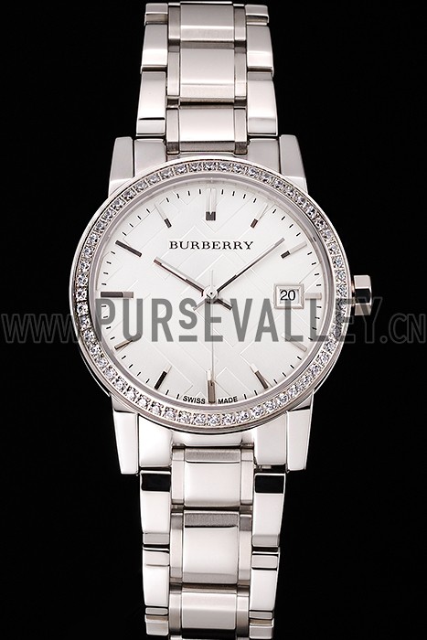 Burberry The City White Dial Diamond Bezel Stainless Steel Case And Bracelet