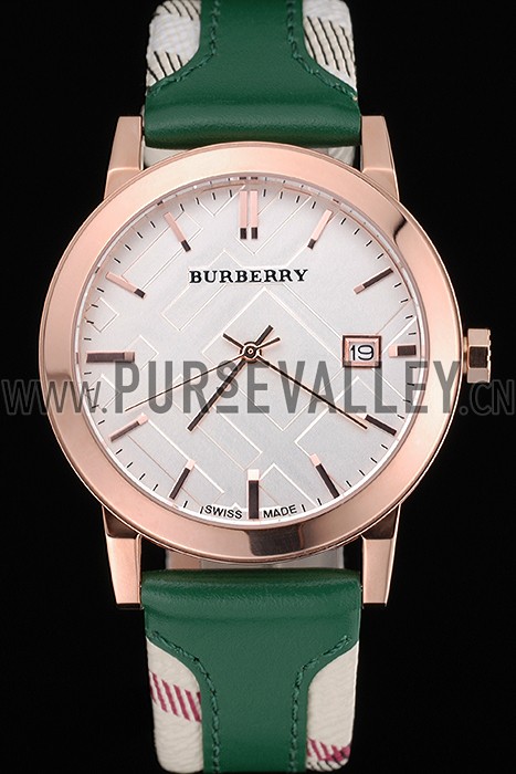 Burberry The City Classic Silver Dial Green Bracelet 622564