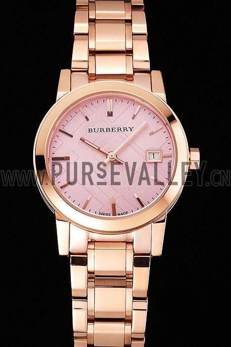 Burberry The City Pink Dial Rose Gold Case And Bracelet