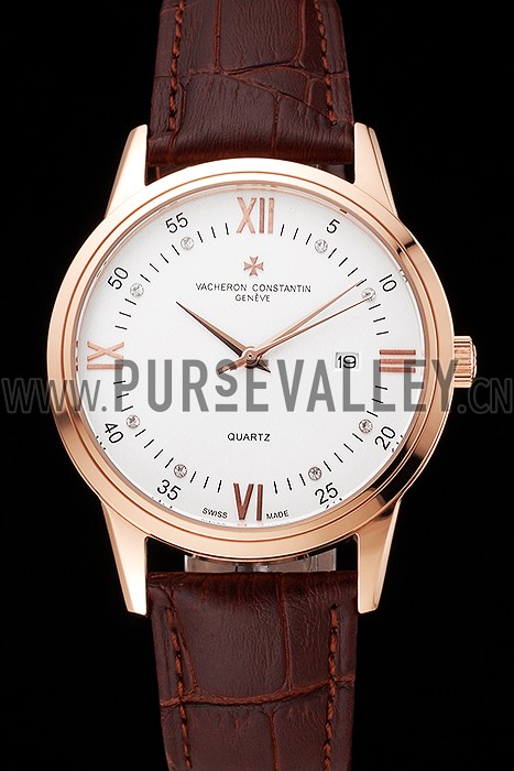 Vacheron Constantin Patrimony Chronometre Royal White Dial Rose Gold Case Brown Leather Strap