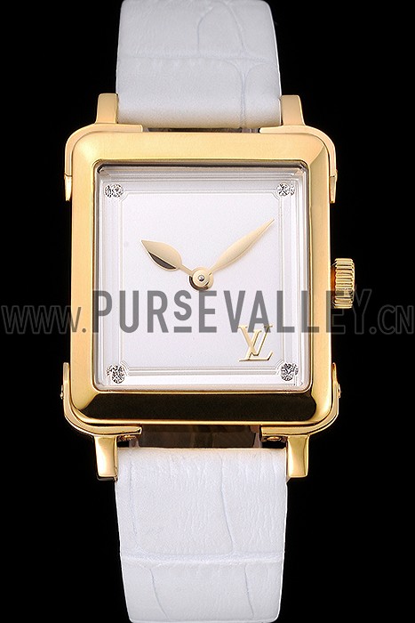 Louis Vuitton Emprise White Dial Gold Case White Leather Strap 622786