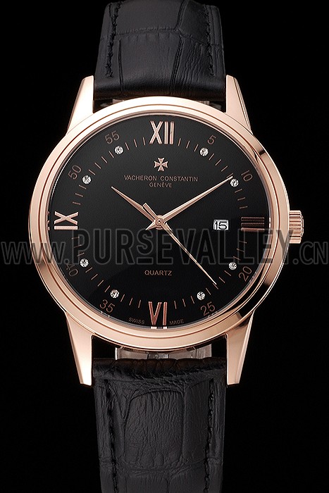 Vacheron Constantin Patrimony Chronometre Royal Black Dial Rose Gold Case Black Leather Strap