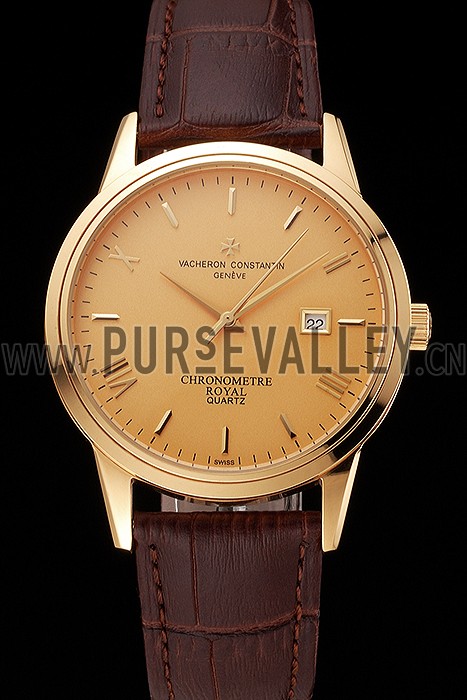 Vacheron Constantin Patrimony Chronometre Royal Gold Dial Gold Case Brown Leather Strap