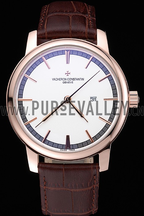 Vacheron Constantin Patrimony Contemporary Gold Case White Dial Brown Leather Strap 622307