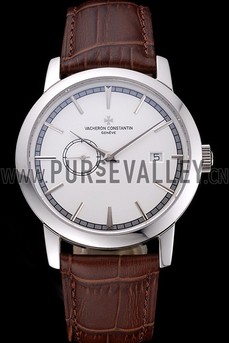 Swiss Vacheron Constantin Patrimony Contemporaine Stainless Steel Case White Dial Brown Leather Bracelet 622684