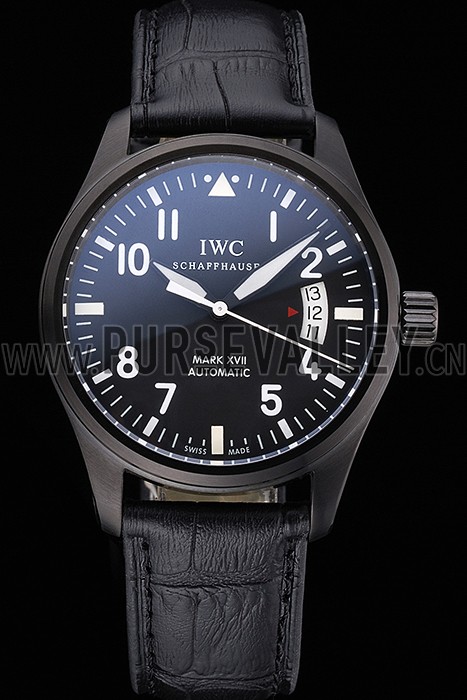 Swiss IWC Mark XVII Black Steel Case Black Dial Black Leather Bracelet 622667