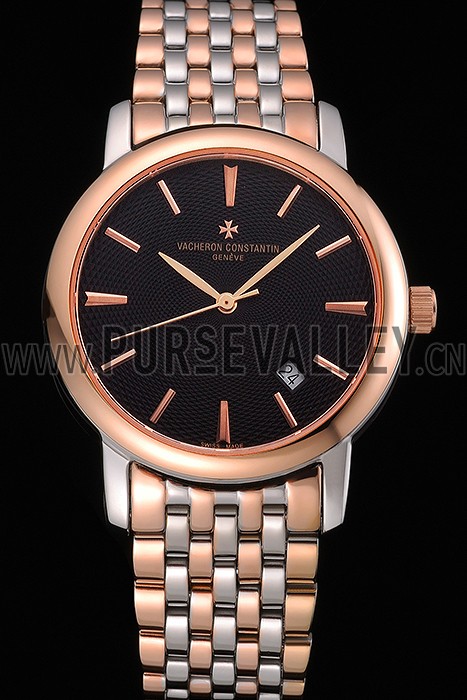 Vacheron Constantin Patrimony Black Dial Rose Gold Case Two Tone Bracelet 62293