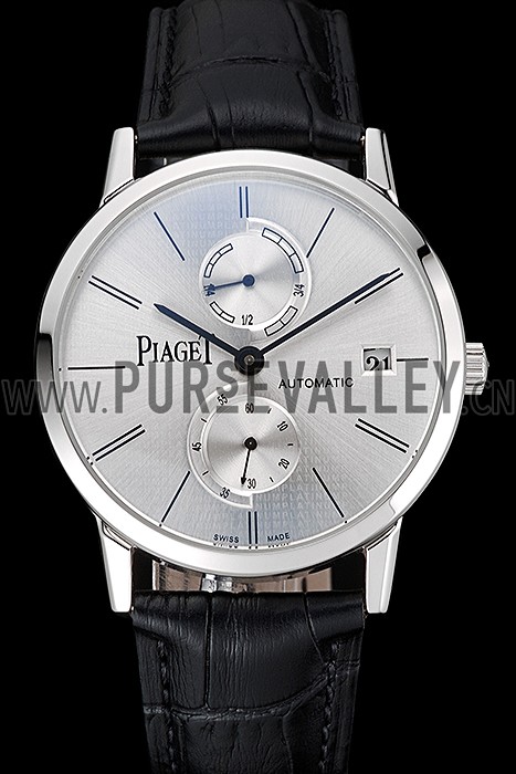 Piaget Altiplano Date Silver Dial Stainless Steel Case Black Leather Strap