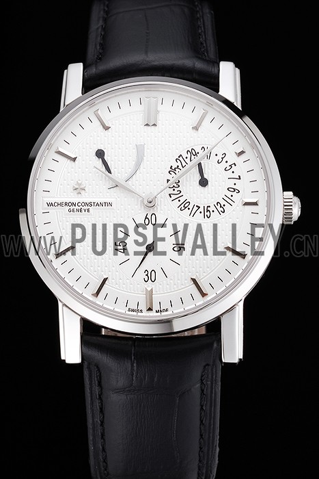 Swiss Vacheron Constantin Patrimony Quantieme Reserve De Marche Cream Dial Stainless Steel Case Black Leather Strap